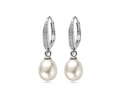 Glams oorhangers parel en zirkonia brisur haak - Zilver