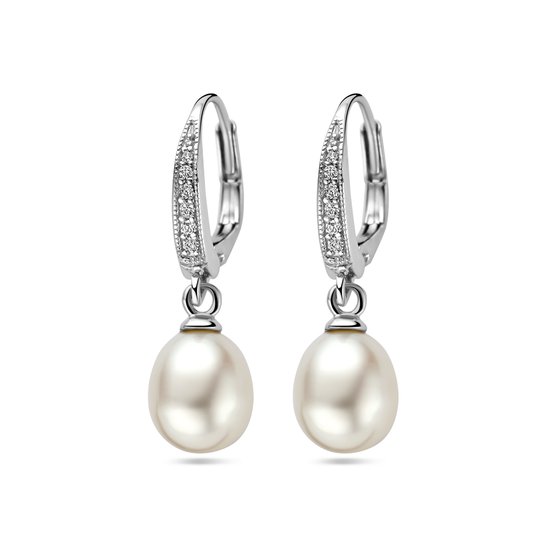 GLAMS - Boucles d'oreille Perle et Zircone Crochet Brisur - Argent