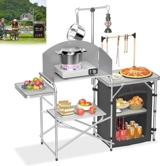 Inklapbare Campingtafel 90 x 51,5 cm, Hoogte Verstelbaar, Aluminium Camping- en Tuintafel met Draagtas voor Buiten en Tuin, Zilver/Zwart van Merkloos — afbeelding 2
