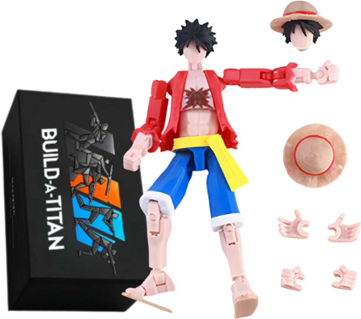 Build-a-Titan™ Straw Hat Adventurer – Poseerbare Actiefiguur met Verwisselbare Accessoires en Hoed – Volledig Gemonteerd – Anime-Inspiratie – 13 cm