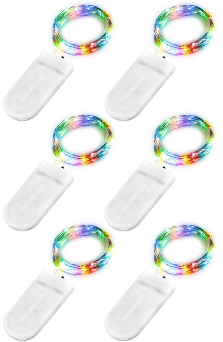 TOVBMUP LED Mini Fairy Lights met Batterijen - 6 x 20 - Geschikt voor Buitengebruik - 2 Meter - DIY Fairy Lights - Waterdicht - Geschikt voor Feesten, Bruiloften, Kerstmis, Verlichting, Decoratie - Veelkleurig