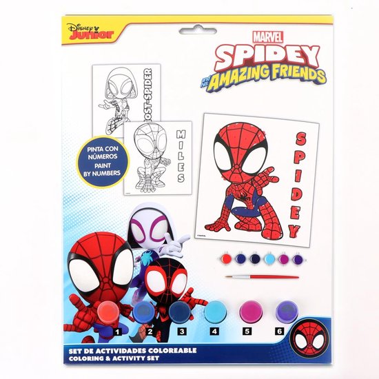 Set de Peinture par numéros Spidey – Peinture avec Spidey et ses amis – Comprend Peinture, pinceau et toile – Loisirs créatifs pour Enfants – Thema Super-héros Marvel