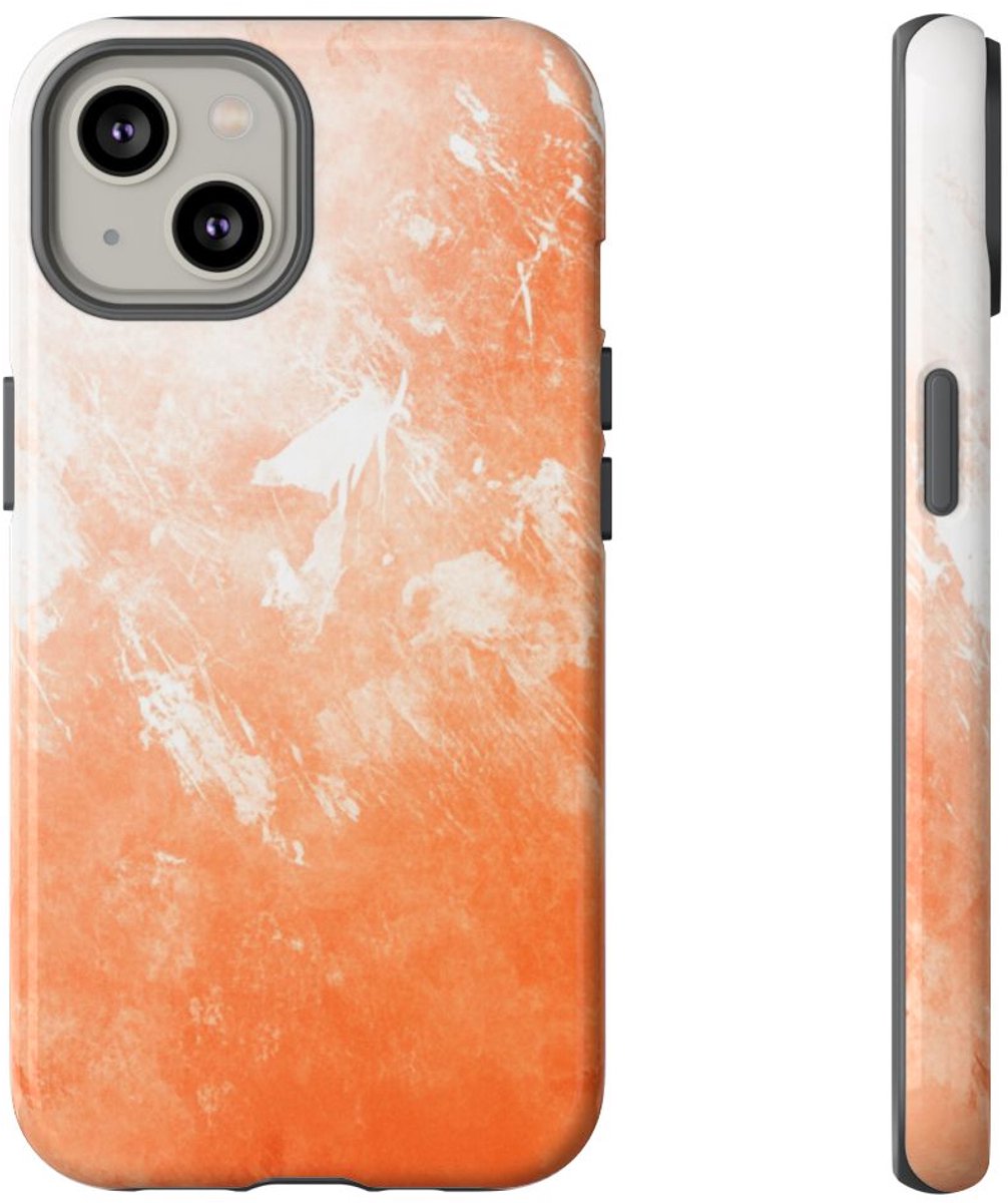 Oranje Schilderachtige Textuur – Glanzend Stevig Telefoonhoesje Geschikt voor iPhone 14