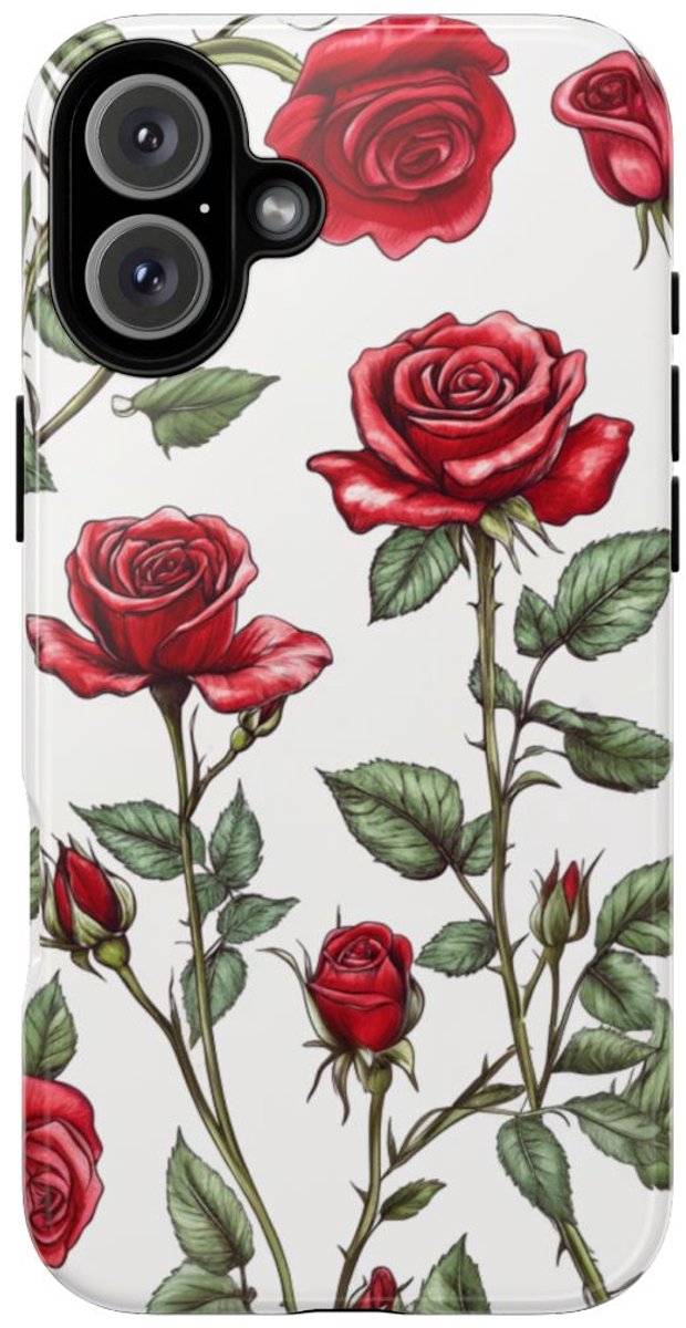 Rode Rozen Botanisch Patroon – Telefoonhoesje Geschikt voor iPhone 16 Plus