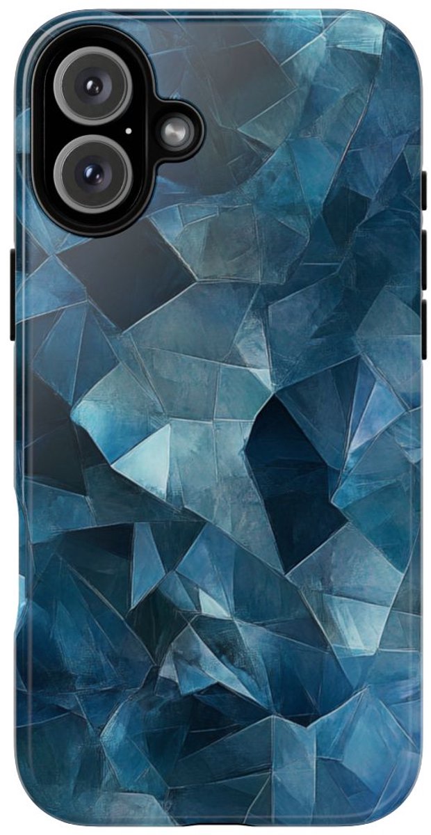 Blauw Gekristalliseerd Abstract Patroon – Telefoonhoesje Geschikt voor iPhone 16 Plus