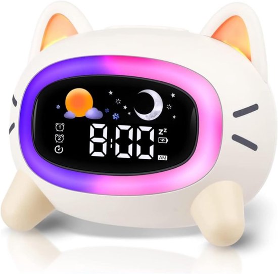 Wekker - Digitale Wekker - Wekkers Digitaal - Digitale Klok - LED - Slaapkamer - Geschikt voor kinderen, kan worden gebruikt tijdens slaaptraining en geluidsontwaking verjaardagstafelklok - kat