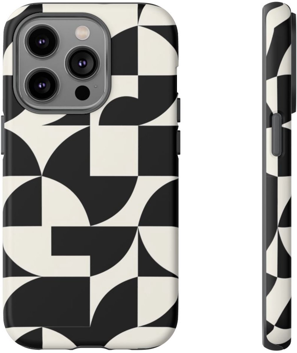 Zwart-Wit Geometrisch Abstract Patroon – Telefoonhoesje Geschikt voor iPhone 14 Pro