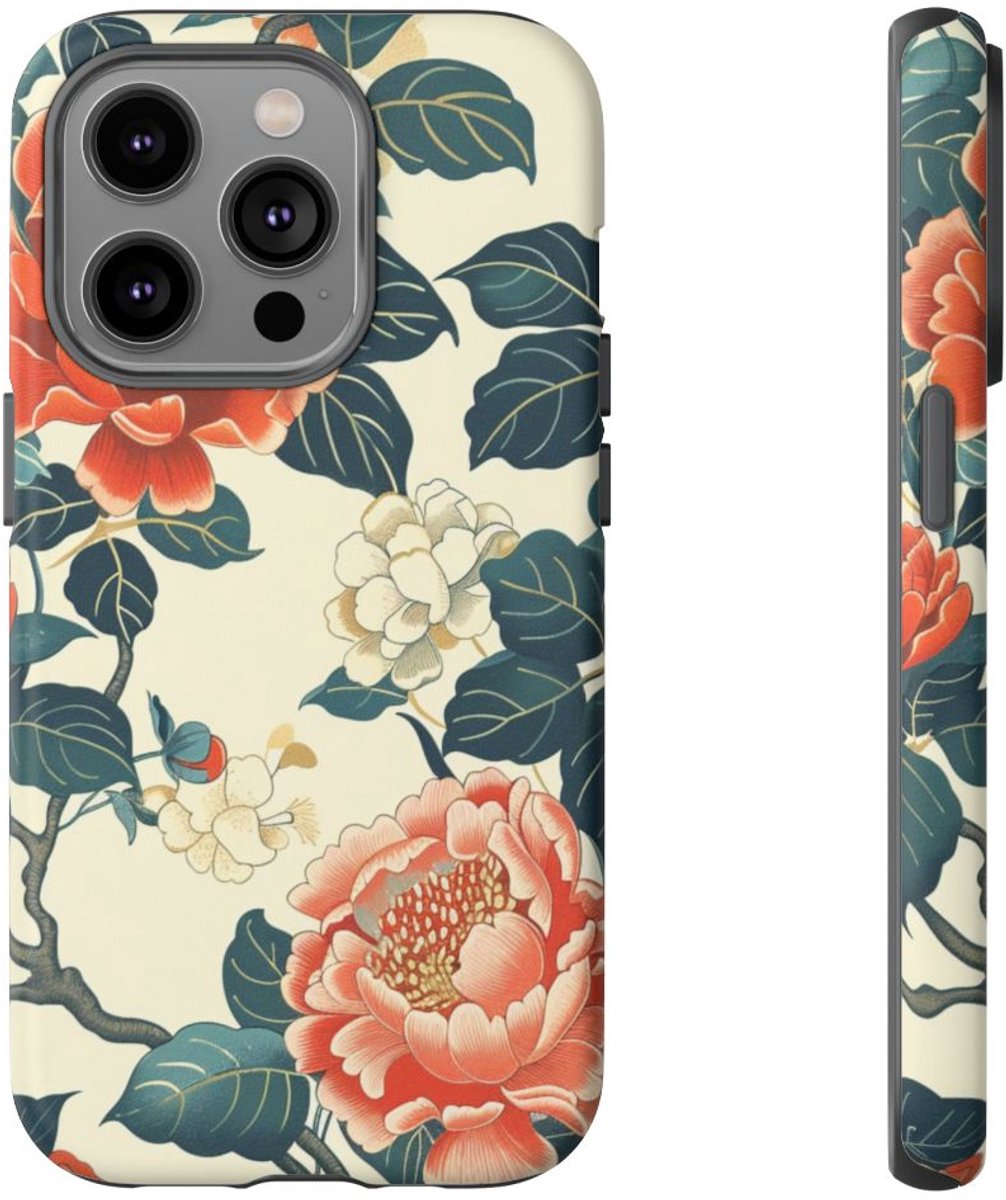 Vintage Pioenrozenpatroon – Telefoonhoesje Geschikt voor iPhone 14 Pro