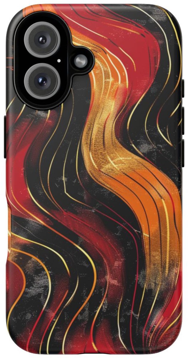 Abstracte Golvende Rode en Oranje Patronen – Telefoonhoesje Geschikt voor iPhone 16