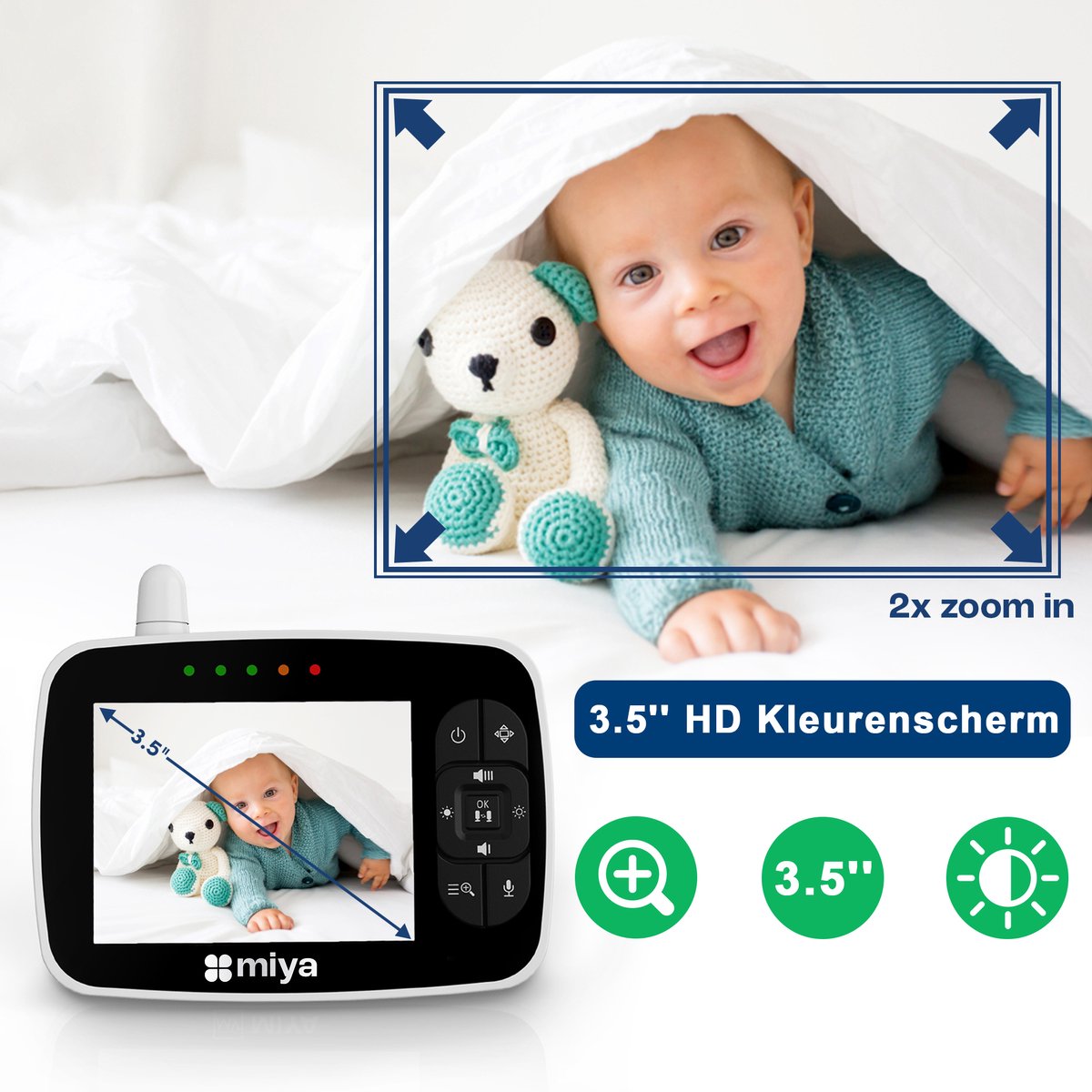Miya M35 Babyfoon - Babyfoon met camera - Op afstand bestuurbaar - Video & Audio - Baby monitor – foto 6