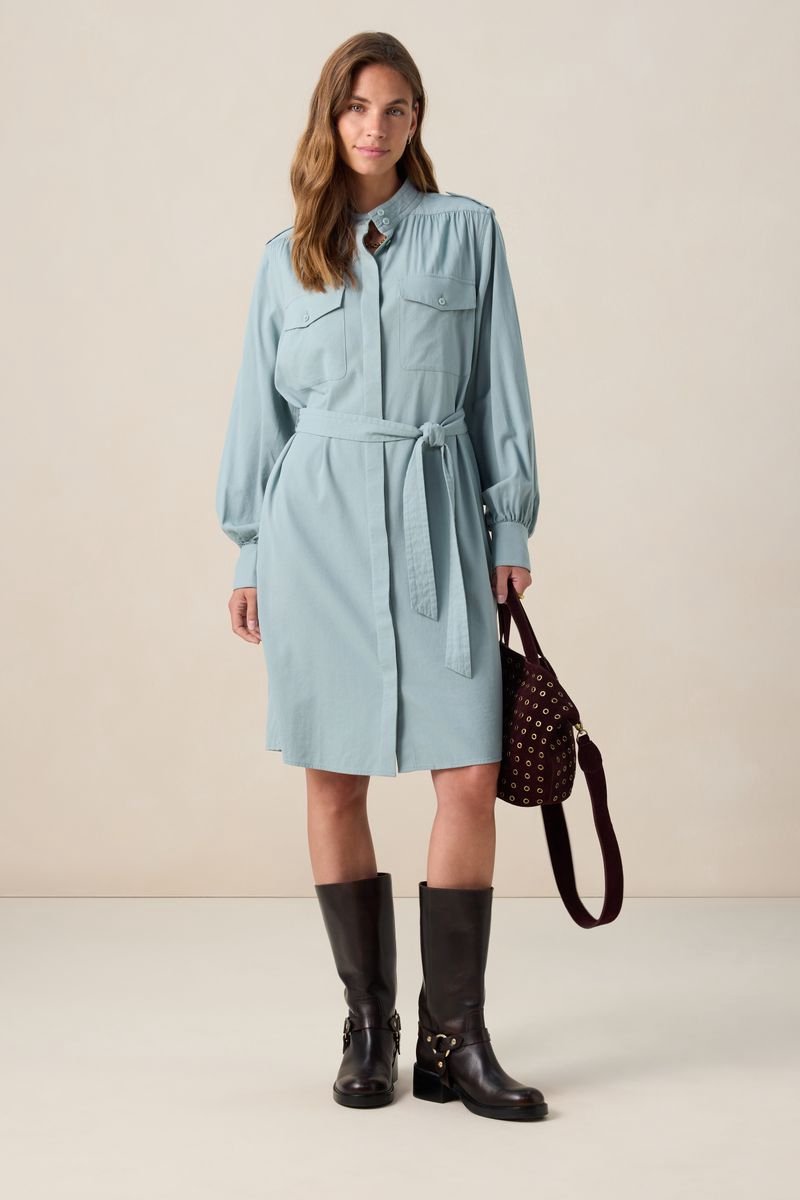 Sissy-Boy - Blauwe midi jurk met ceintuur
