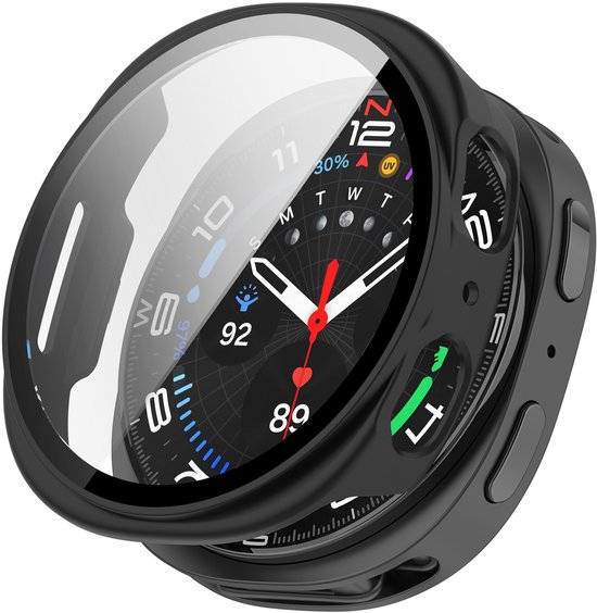 Strap-it Hard case hoesje met screen protector glas - geschikt voor Samsung Galaxy Watch 8 - 40mm (zwart)