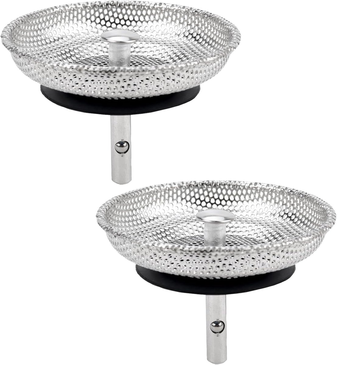 2 stuks - Gootsteenzeef - Gootsteenzeef voor op het aanrecht - Gootsteenzeefmand - Roestvrij staal - Filtert haar en voedselresten - Diameter 80 mm - Zilver