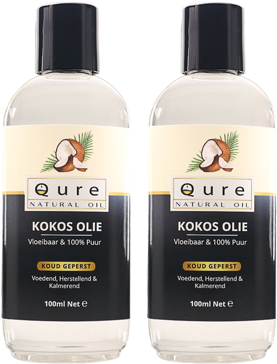 Kokosolie 2x100ml | 100% Puur en Vloeibaar | Food Grade Kwaliteit MCT Kokos Olie voor Haar, Huid en Lichaam