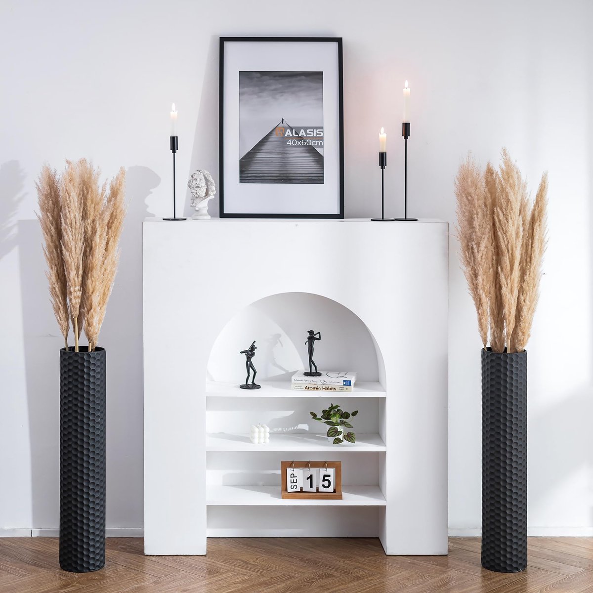 Ibenzoa® Vloervaas Set van 2 Zwart Metalen Grote Decoratieve Vazen voor Woonkamer en Slaapkamer