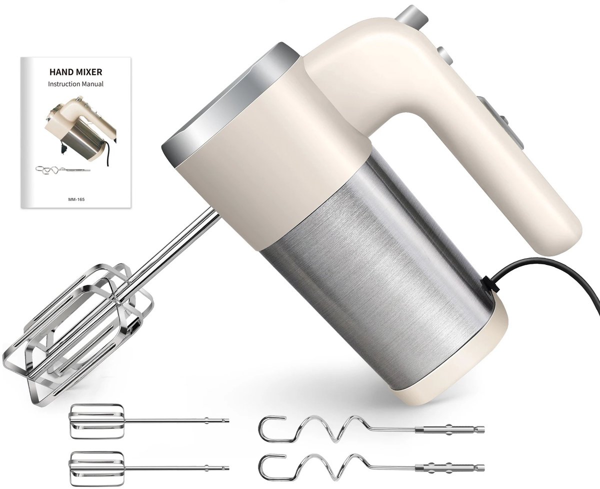 Elektrische Handmixer - Keukenmixer - Deegmixer - Eiklopper - Garde - Deegklopper - 5 Snelheden - Turbo-functie - 500W Vermogen - Roestvrijstaal - Compact - Huishoudelijke Mixer - Bakgereedschap - Koken - Keukenhulpmiddel - Kloppers en Deeghaken