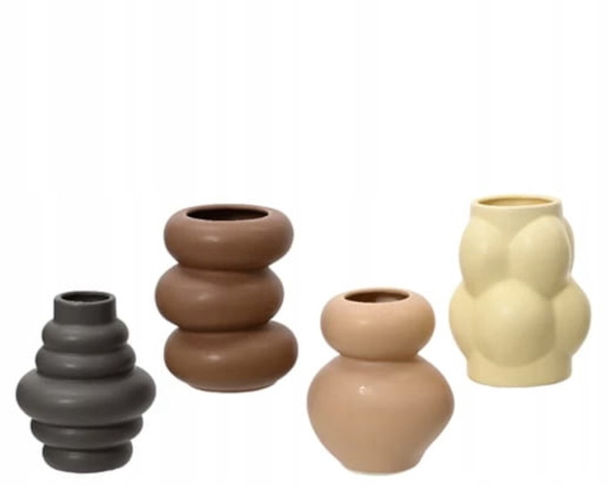 Kaemingk - Porseleinen Decoratieve Vaas - 12x9,5x9,5 cm - Elegant - Hoogwaardige Kwaliteit