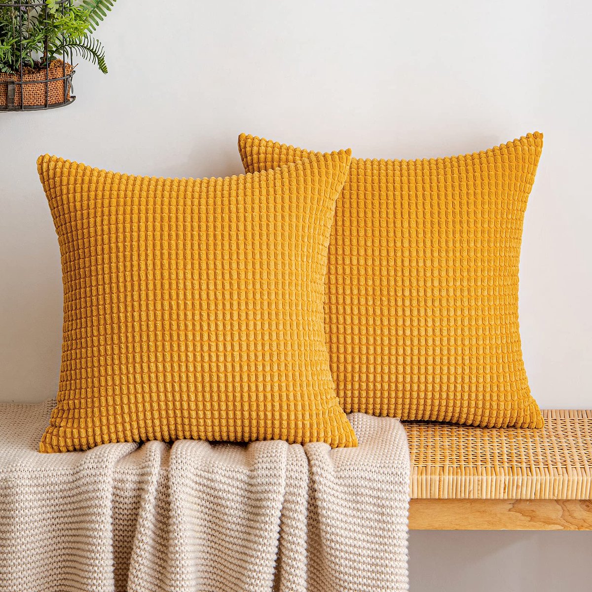 Ibenzoa Corduroy Kussenhoezen Set van 2 voor Bank en Woonkamer Decoratie in Kurkuma geel