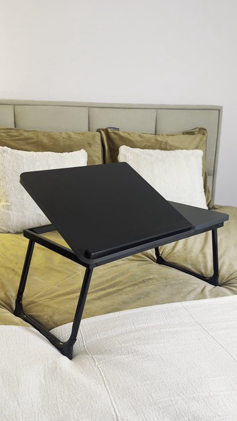 AirOpen Laptoptafel voor Bed, Verstelbare Hoogte en Hoek, Inklapbaar Bedtafel met Laptop Koelventilator en Lade, Schoottafels voor Bed, Bank, Vloer (60 x 34 cm, Zwart