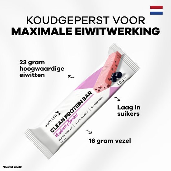 Body & Fit Clean Protein Bar - Proteïne Repen / Eiwitrepen - Blueberry - 12 stuks — afbeelding 2