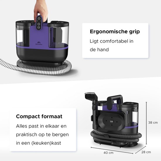 Motionflow 4-in-1 Tapijtreiniger - Verwarmingsfunctie en zelfreinigend - Vlekkenreiniger - Reinigingsmachine voor bank, vloer, auto en tapijt - Zetelreiniger met 4 Borstels / opzetstukken - Carpet Cleaner inclusief Schoonmaakmiddel