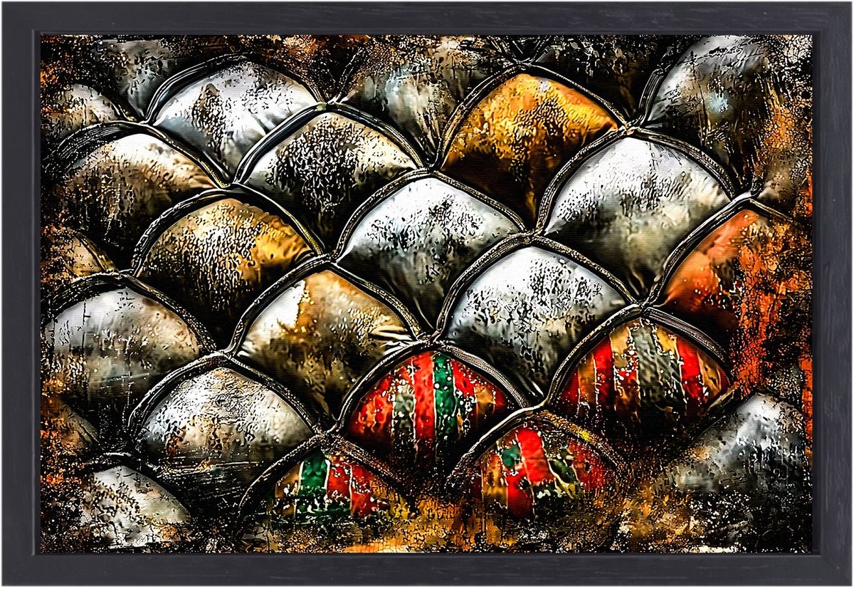 Metallic patroon met kleuraccenten - Patroon canvas kunst - Muurdecoratie canvas schubben