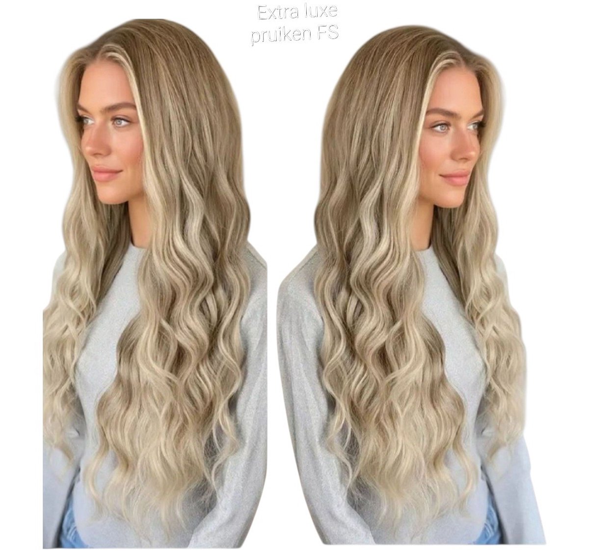 Frazimashop- Ombre Blond/Ashbruin Pruiken - extra Luxe Hittebestendig pruik- 24 inch Pruiken Dames Lang water diep golf Haar - #Front Lace Wig 13x4 60 cm-Europees & Amerikaans Stijlhaar