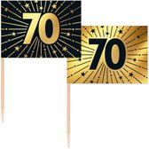 50 bâtons de drapeau or/noir 70 ans - Celebrations dorées - Snacks, Tiges de cocktail, bâtonnets à Tapas , fête