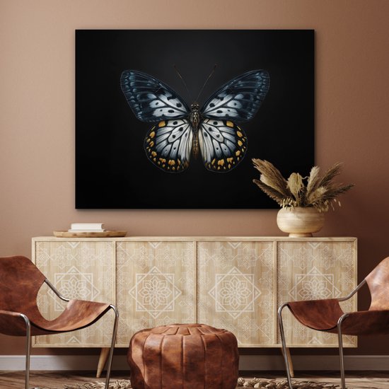 Aluminium schilderij 120x90 cm - Wanddecoratie metaal - Vlinder - Monochroom - Balans - Metalen muurdecoratie woonkamer - Decoratie industrieel - Foto op dibond - Industriële accessoires slaapkamer