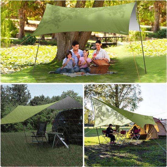 Nikou Hangmat, regenzeil, tentzeil, campingzeil, 300 x 300 cm, waterdicht, uv-bescherming, extra zwaar belastbaar, voor kamperen, reizen en outdoor- avontuur, camouflage