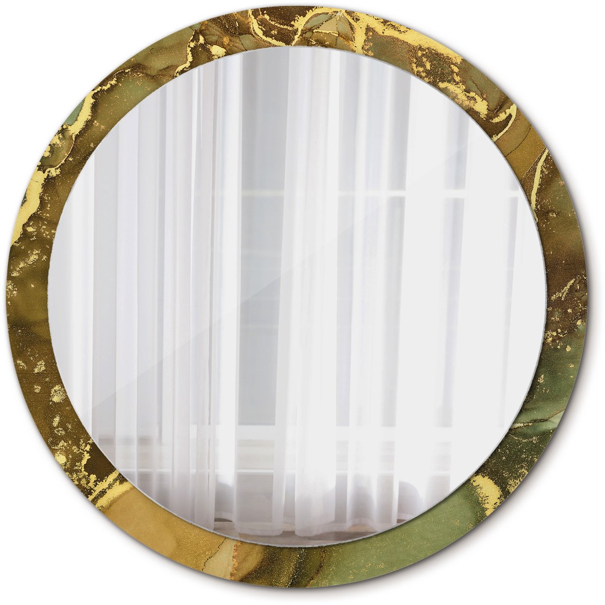 Tulup Spiegel - Ronde vorm Spiegel - op gehard Glas - Metallic wervelingen - Diameter: 100 cm - Spiegel met decoratieve opdruk - Luxe Spiegel - Gouden - Badkamerspiegel - Gangspiegel - Eetkamer - Make-up Spiegel - Glazen spiegel