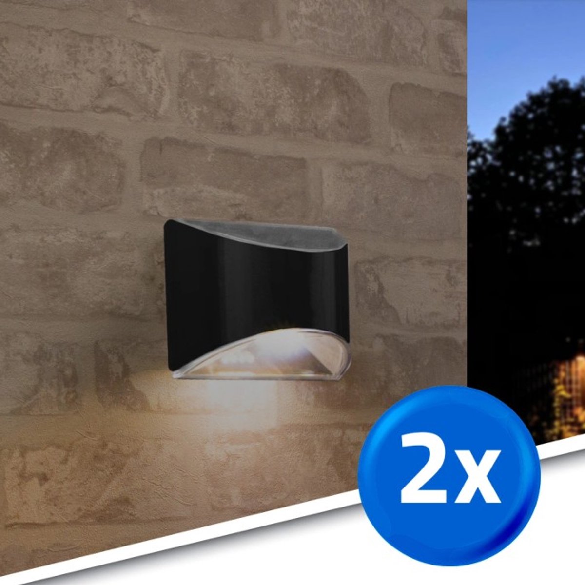 Solar wandlamp buiten 'Quinn' - 2 stuks - Down light - Tuinverlichting op zonne-energie geschikt voor schutting - Zwart