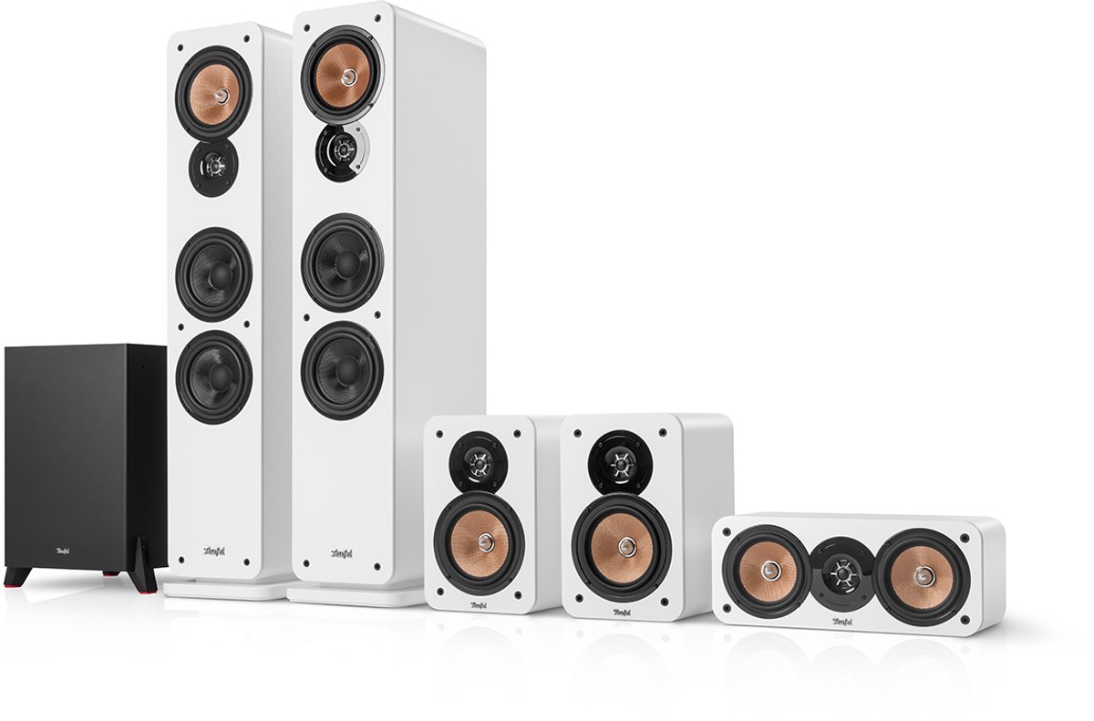 Teufel ULTIMA 40 Surround 5.1 home cinema set, 2 vloerstaande speakers, 2 boekenplankspeakers, centerspeaker en subwoofer - wit