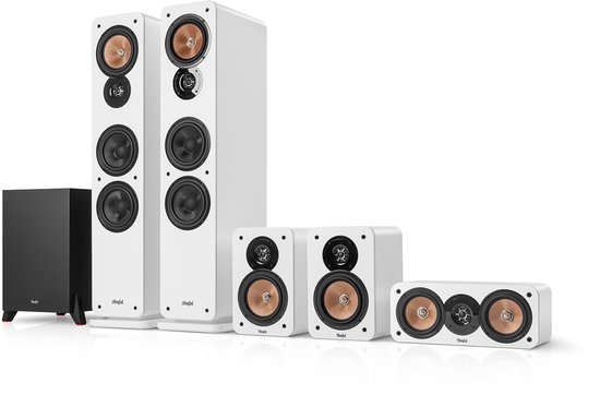 Teufel ULTIMA 40 Surround 5.1 home cinema set, 2 vloerstaande speakers, 2 boekenplankspeakers, centerspeaker en subwoofer - wit