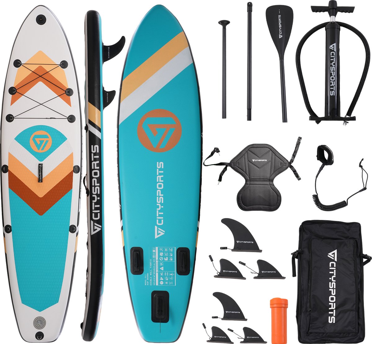 CITYSPORTS SUP Board - Paddle Board - Opblaasbaar Paddle Board - Verstelbare Peddel - Complete Set - 320 cm - Max. 160 kg
