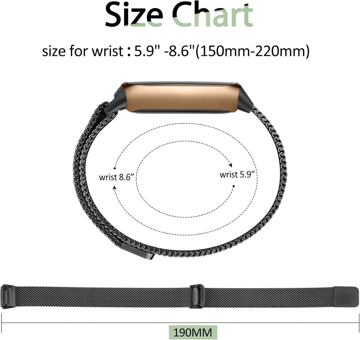 JGS Premium - Armband roestvrij staal magnetisch mesh voor Fitbit Luxe - zwart - reservebandjes - fitnesstracker thumbnail 3