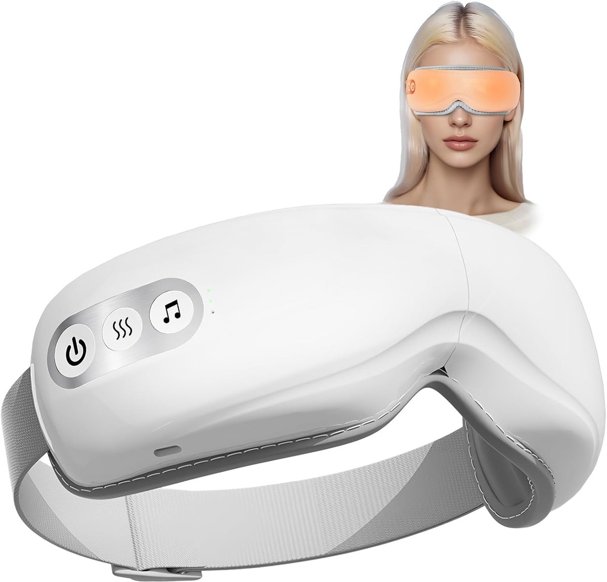 Oogmassager - Verwarmde oogmassage met Bluetooth - 22,5 × 4,5 × 8,5 cm - 5 standen - Verbetert de slaapkwaliteit - Massage-oogmasker - 180° opvouwbaar - Luchtdruk, vibratiemassage - Wit