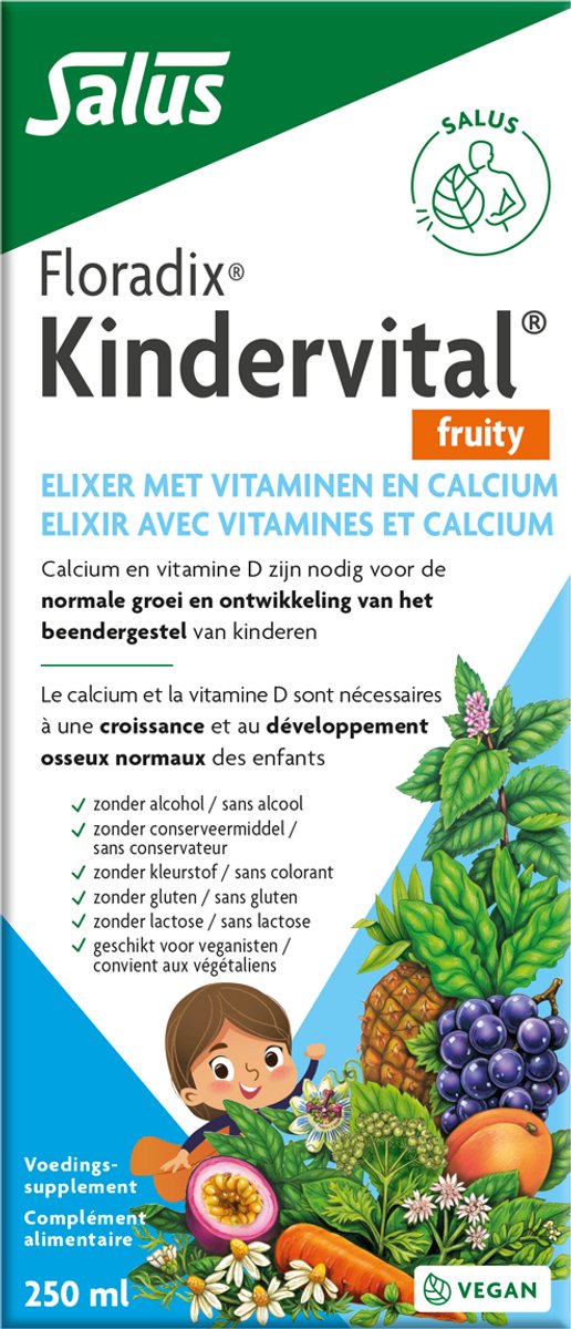Goedkoopste Salus Floradix-Kindervital fruity - Vitaminen - Botten groei bij kinderen - calcium vitamine D - 250 ml