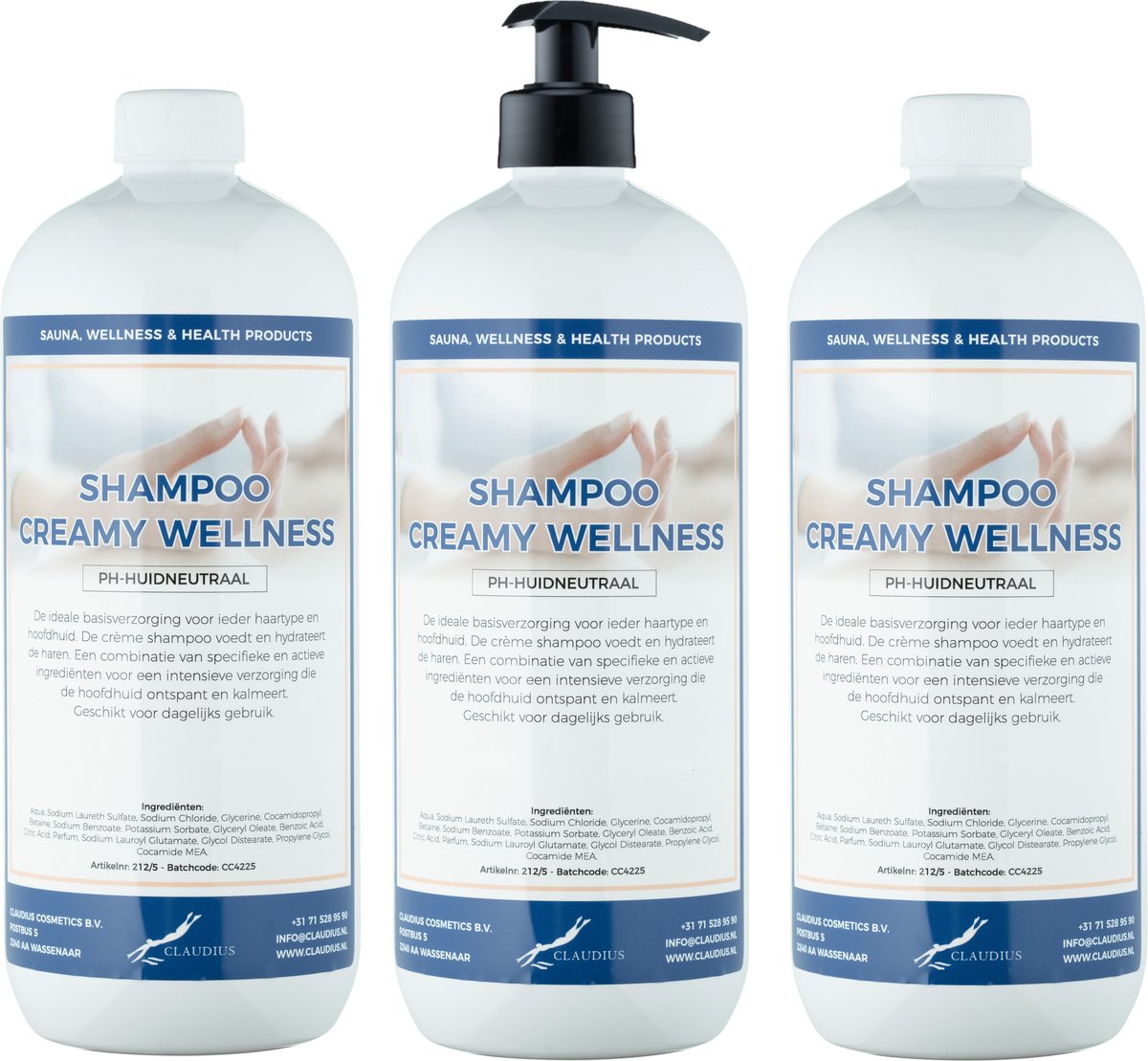 Shampoo Creamy Wellness - 1 Liter - met gratis pomp - set van 3 stuks - Voordeelverpakking - Haarverzorging