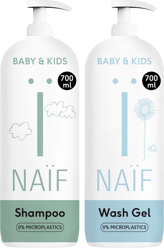 Naïf Baby Shampoo & Wasgel Voordeelset - Baby & Kind - XXL Pompfles - Natuurlijke Ingrediënten - 2x700ml