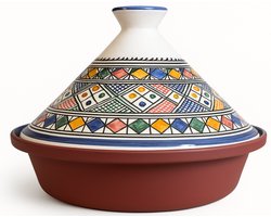Cuilina Tajine 30 cm – Handgeschilderd Marokkaans Design – Geometrisch Mozaïek – Aluminium & Keramiek - Geschikt voor alle warmtebronnen