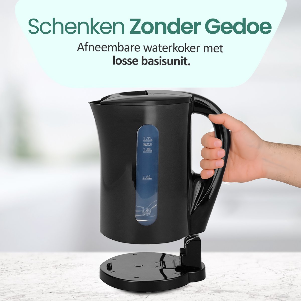 Emerio Waterkoker 1.7 Liter - Oververhittingsbeveiliging - Automatische Uitschakeling - Water niveau indicator - Elektrische Waterkoker 2200W - WK-123483 - Zwart — afbeelding 4