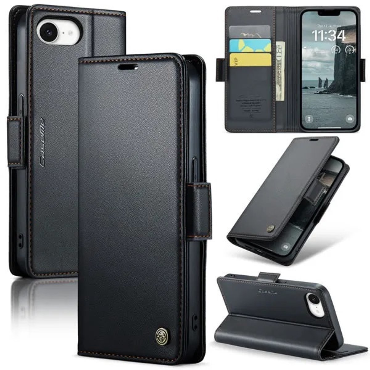 CaseMe Wallet Case met RFID Bescherming en Magneetsluiting voor iPhone 16e _ Zwart