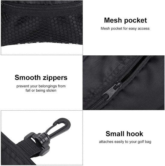 Allecto Plus - Draagbaar Golf Tee Opbergzakje met Ritssluiting en Meerdere Zakken - Handige Haak voor Golfballen en Accessoires — afbeelding 5