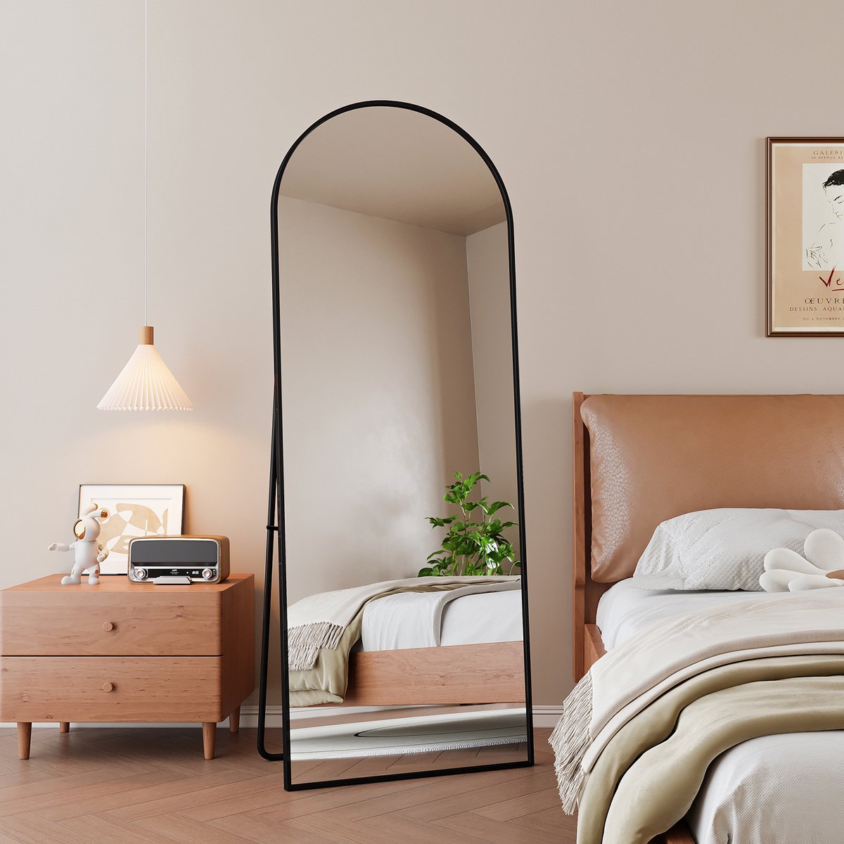 Passpiegel 162x53 cm - Grote wandspiegel met multifunctionele aluminium lijst (hangend/zittend/staand), Passpiegel voor badkamer, slaapkamer, hal of woonkamer, zwart