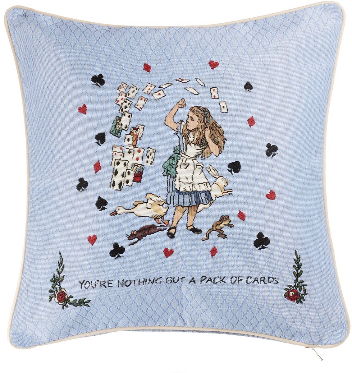 Signare Kussenhoes - luxe Gobelinstof - Alice in Wonderland - Tea Party - Nothing but Cards - 45 x 45 cm blauw