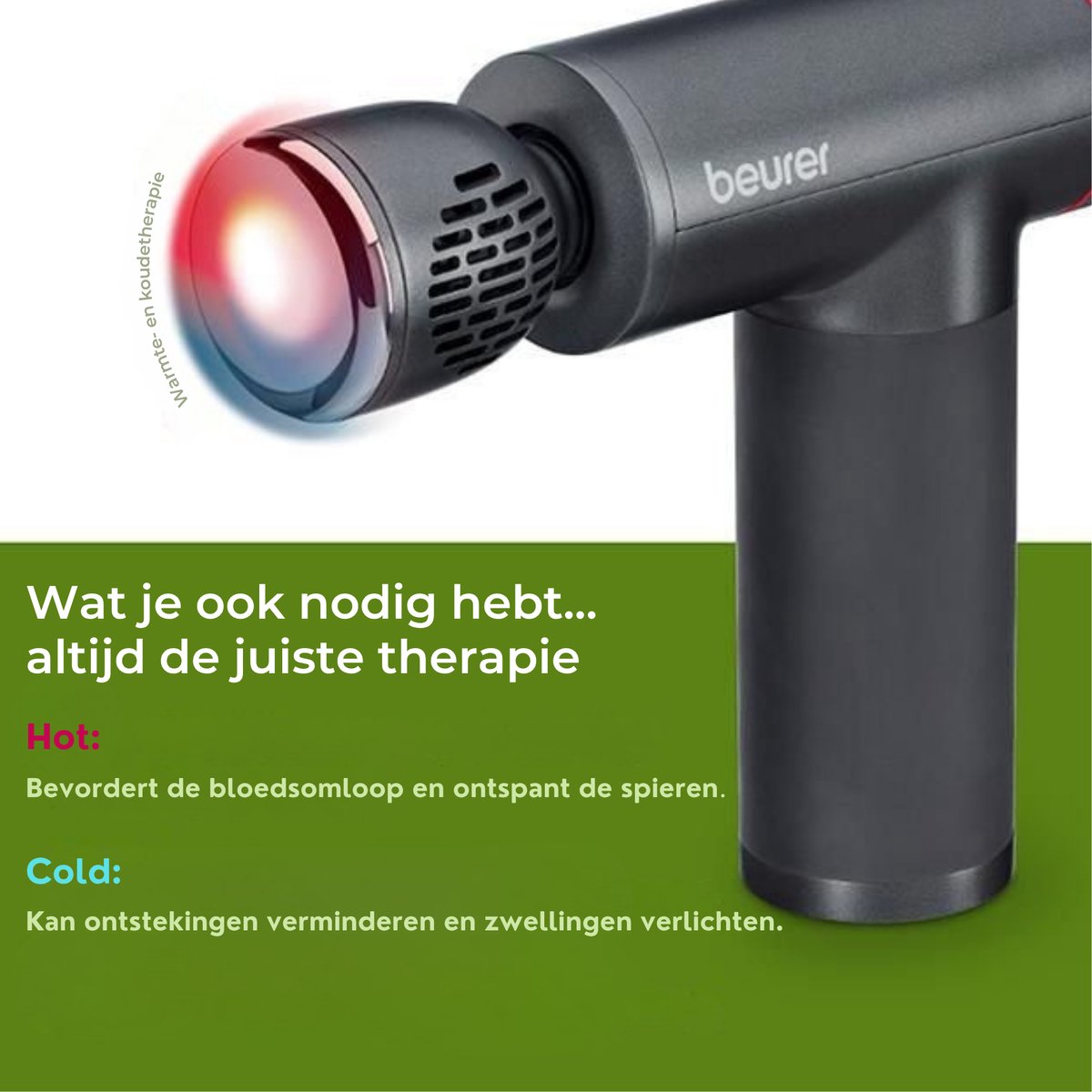 Afbeelding 3 van Beurer MG 195 HOT & COLD Massage Gun - Verwarmt & koelt spieren - Incl. 7 opzetstukken - 9 Intensiteitsniveaus - Krachtige accu - Draadloos gebruik - 3 Jaar garantie