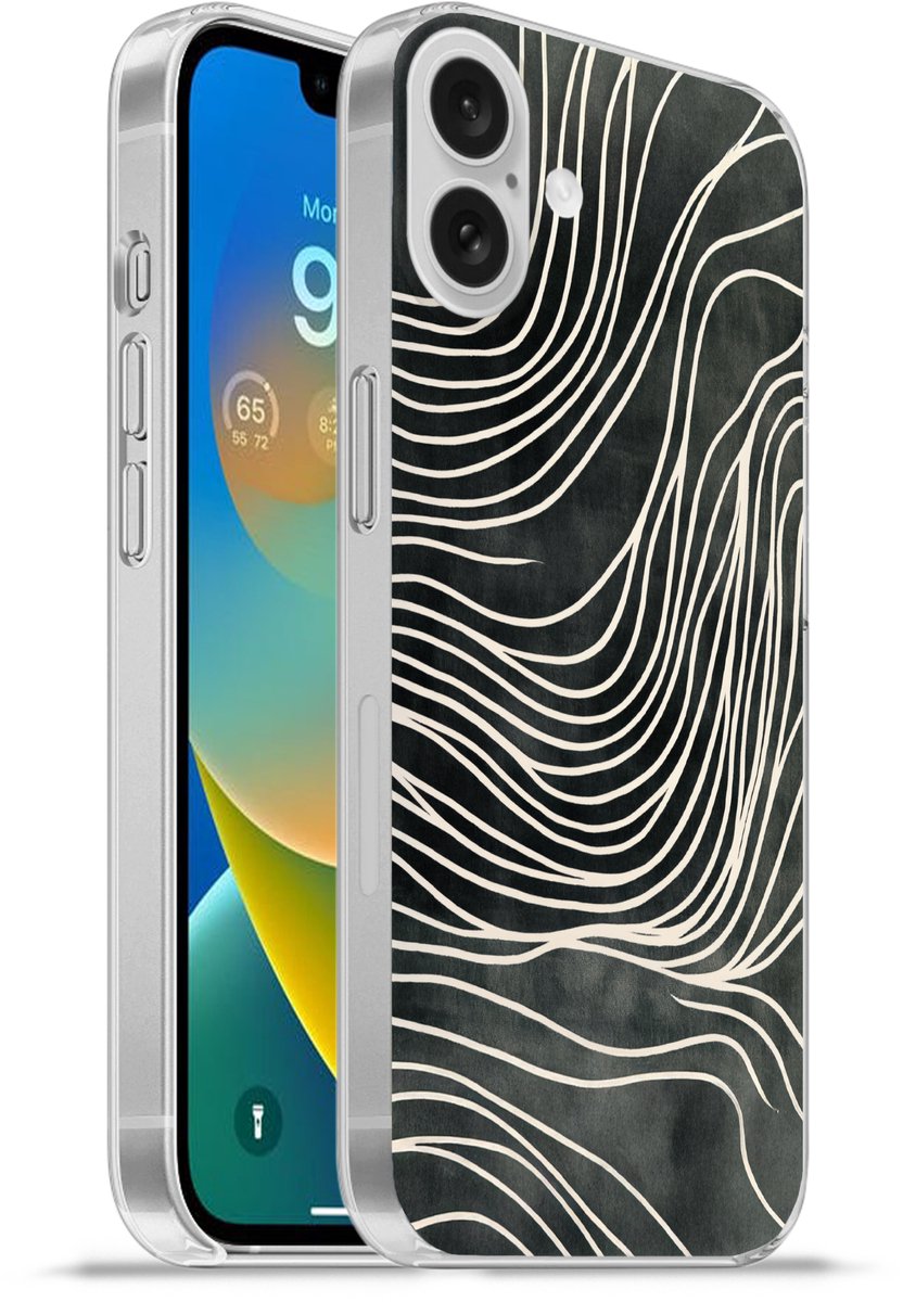 Telefoonhoesje Geschikt voor Apple Iphone 16 Plus hoesje - Lijnen - Patroon - Abstract - Wit - Siliconen Telefoonhoesje Telefoonhoesje
