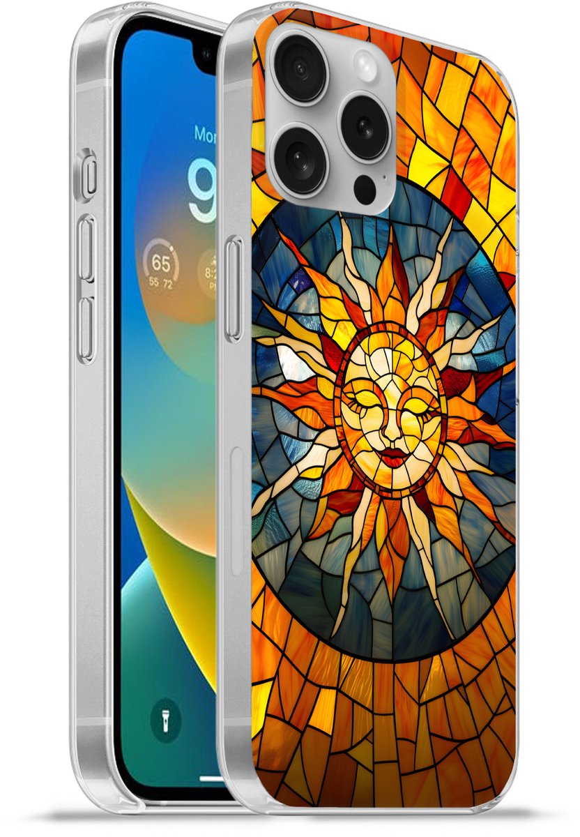 Telefoonhoesje Geschikt voor Apple Iphone 16 Pro Max hoesje - Mozaïek - Zon - Geel - Cirkel - Siliconen Telefoonhoesje Telefoonhoesje