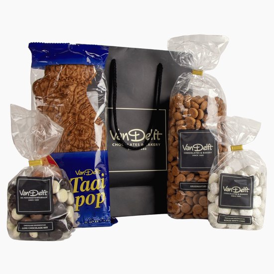 Van Delft - Cadeauset met kokos, taaipop, kruidnoten (500gr) en luxe mix - Kruidnoten Cadeau - Personeelsgeschenk - Sinterklaas geschenk